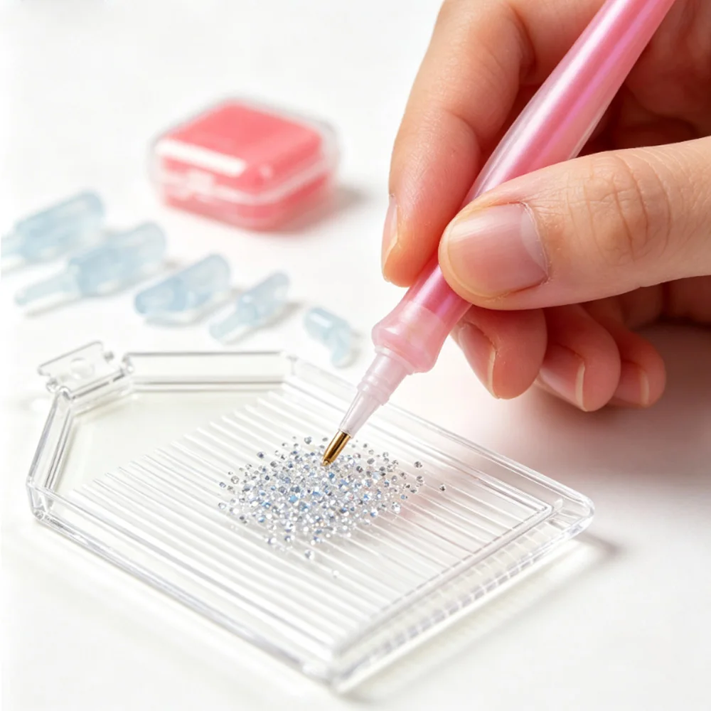 Diamond Painting Accessories Pen Tray Set Nail Art Rhinestones Pickers, Dotting Pens Tools with Storage Tray Glue Clay Wax view 2