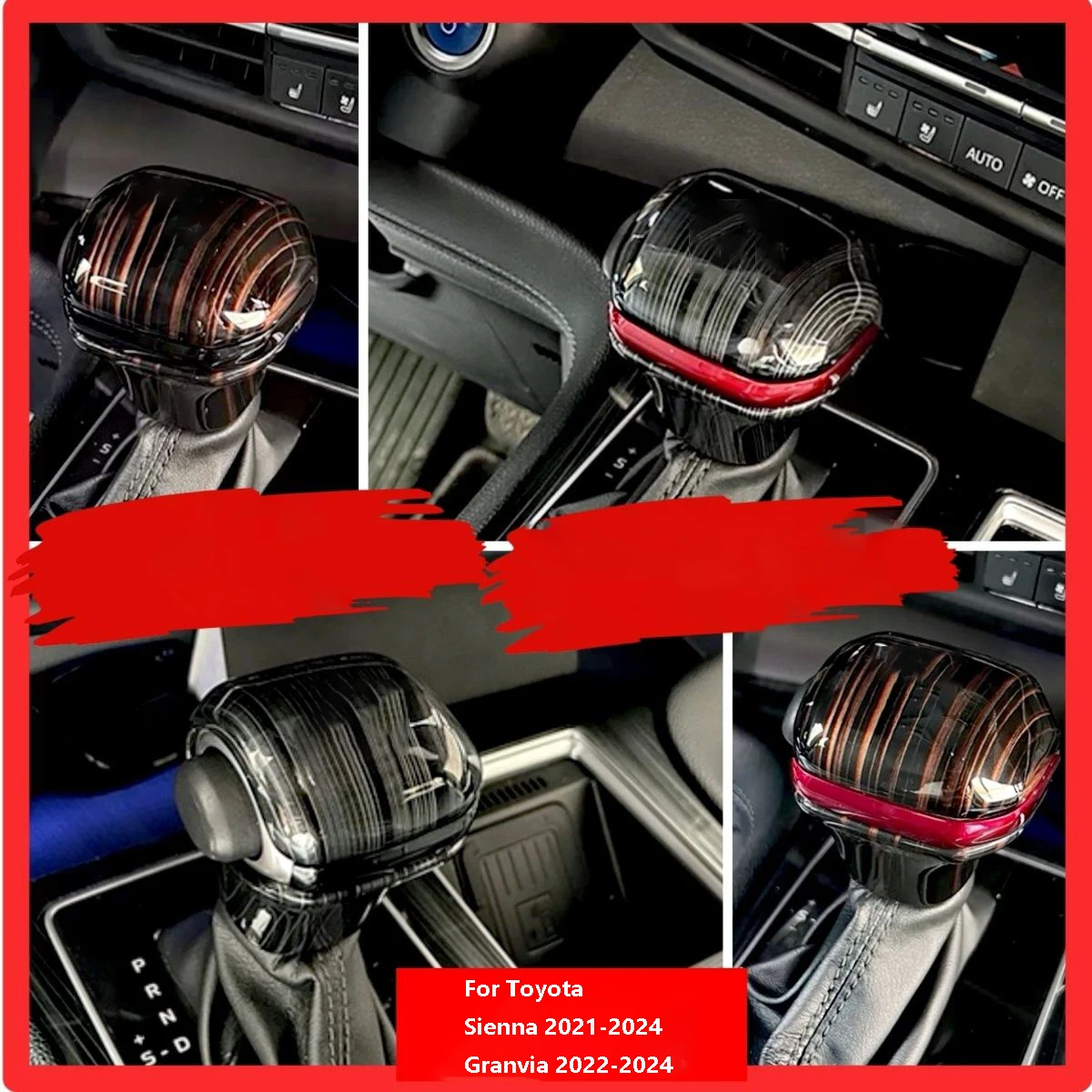 For Toyota Sienna Granvia 2022-2024 Carbon Fiber ABS Stickers Gear Shift Knob Cover Car Accessories Interior Trim 5