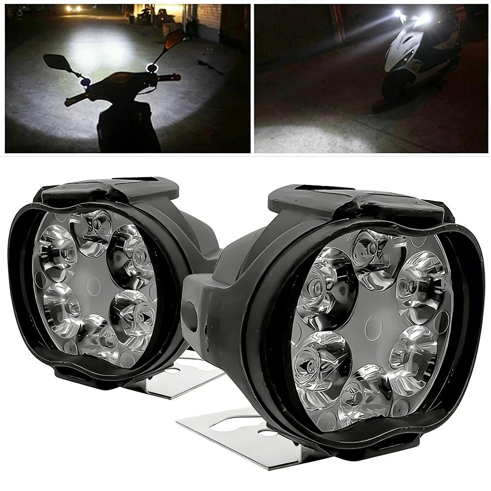 2PCS 6 LED Motorcycle Headlight Waterproof Scooters Spotlight Car Auxiliary Lamp Fog Bulb Work Lights white Universal 12v
