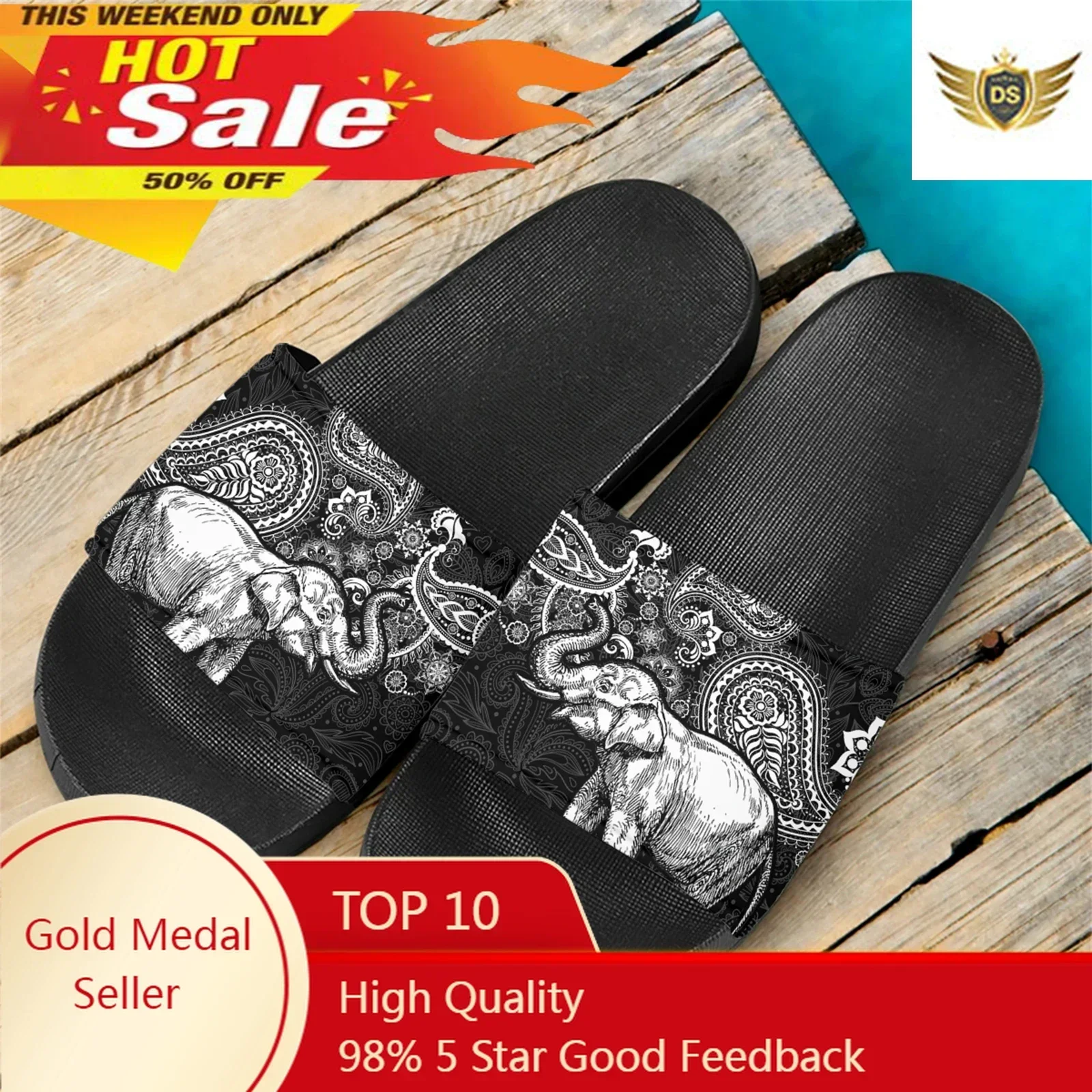 

Polynesian Elephant Print Slippers For Women Men Outdoor Beach Wading Sandals Home EVA Non-slip Lightweight Slipper