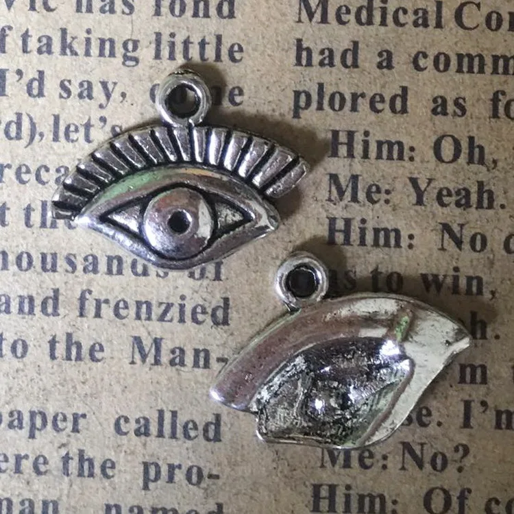 20pcs/lot 13*17mm Evil Eye Charm Pendants Antique Silver Color DIY Neckalce Making Craft Wholesale