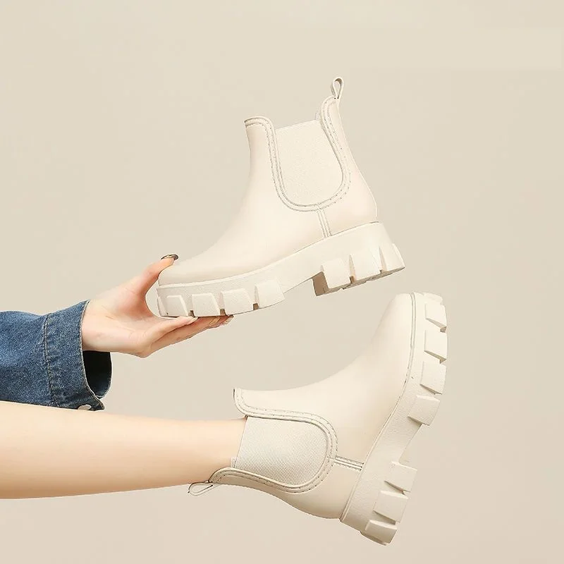 Waterproof Chelsea Boots Women's Fashion Rain Shoes Ladies Low Heel Rainshoes Woman Platform Ankle Boot Female Booties Galoshes