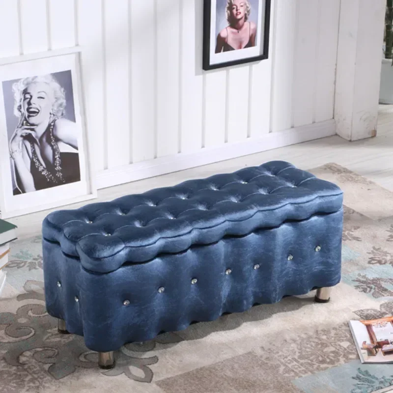 European Suede Sofa Stool Versatile Shoe Chair for Clothing Stores Home Entryway MultiFunctional Storage Box Seat