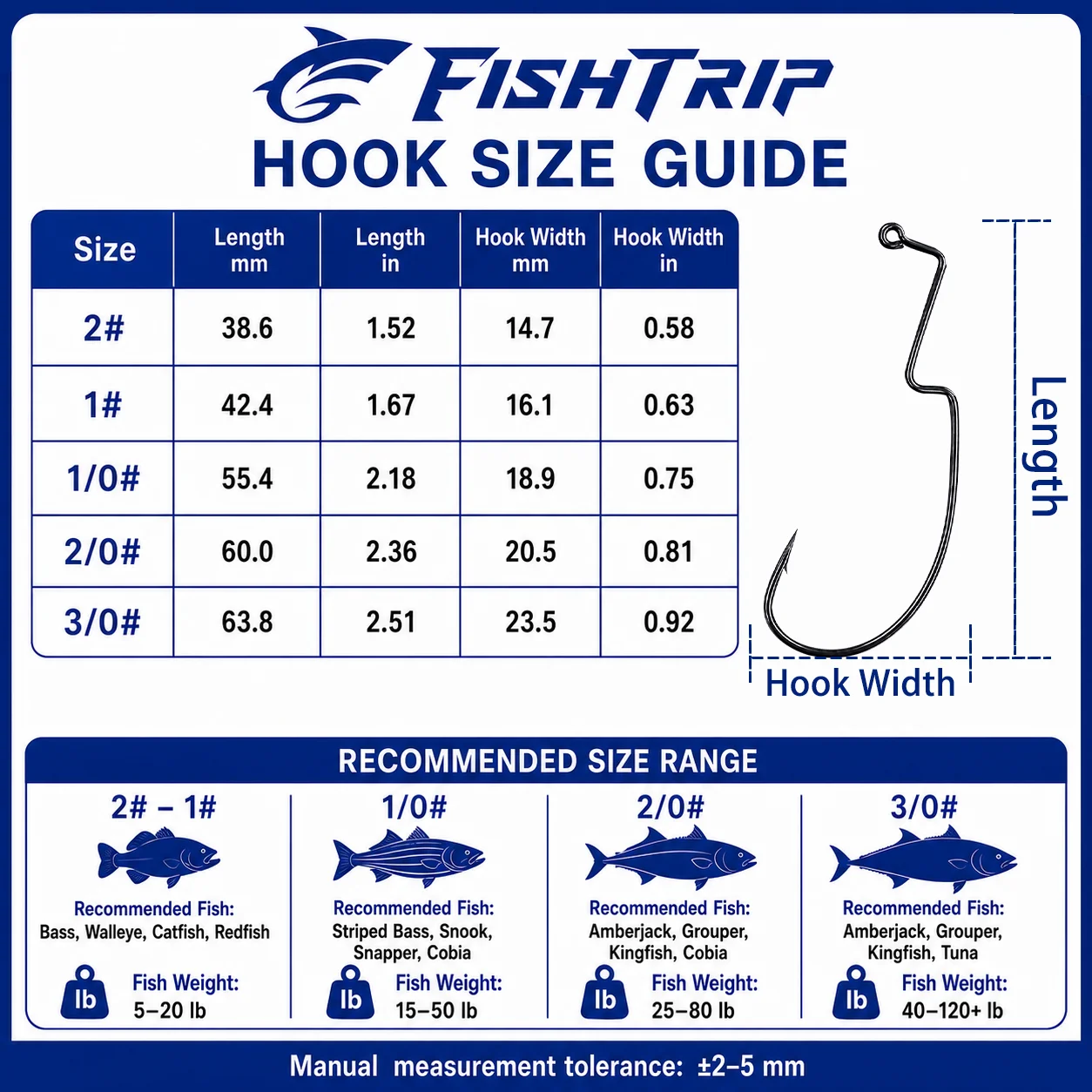 FishTrip Fishing Spezial-Wurmhaken 25 Stück Schwarz EWG Wide Gap Wurmhaken aus Hochkohlenstoffstahl für Weichköder Texas Rig Carolina Rig – Detail 2