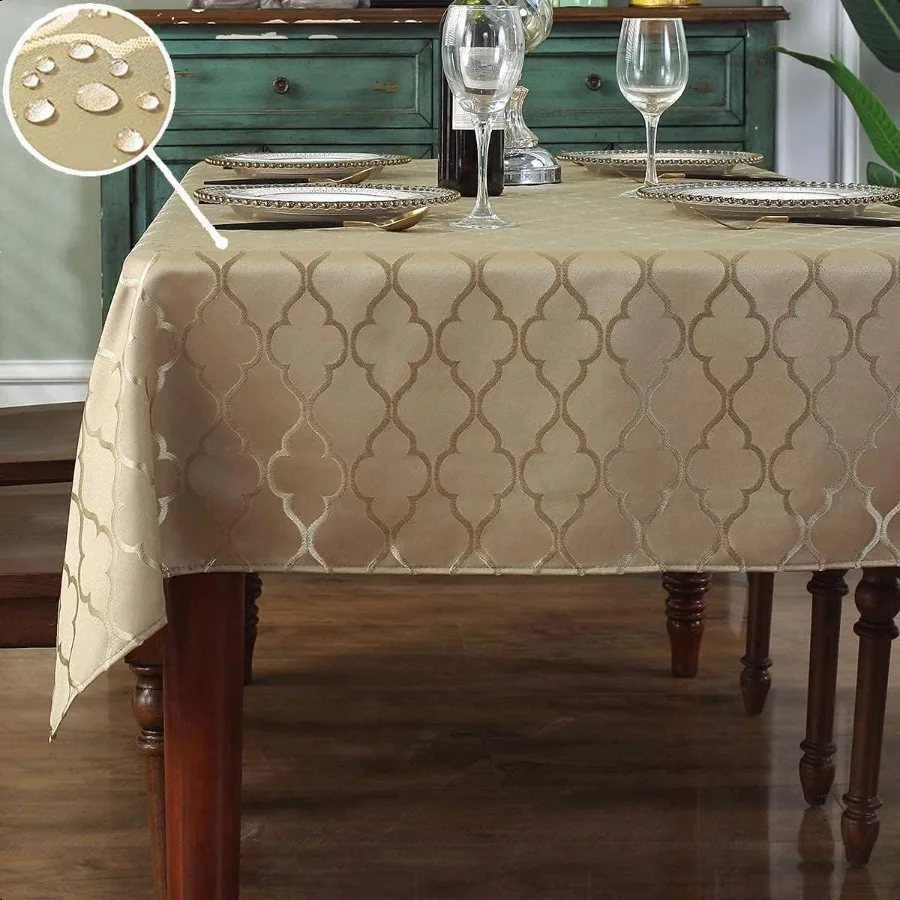 

Jacquard Tablecloth Damask Fabric Table Cloth Water Resistant Wrinkle Free Polyester Table Cover for Kitchen Dining Tabletop Us