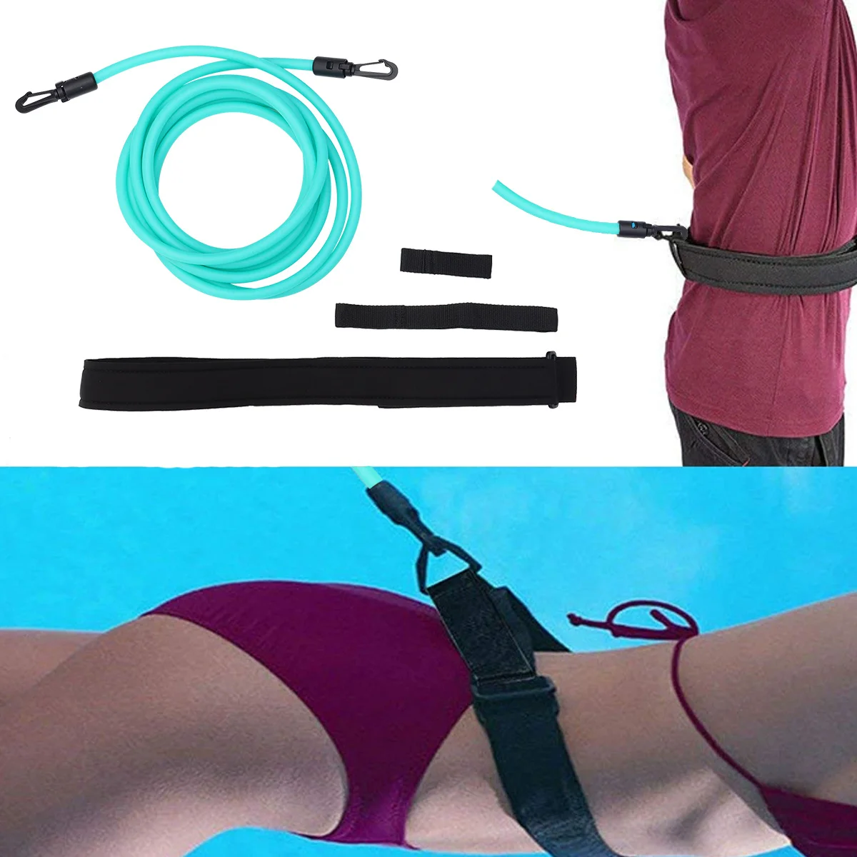 

1Set Elastic Swim Resistance Belt Adjustable Swim Training Belt Durable Bungee Cord Resistance Band for Pool Workouts