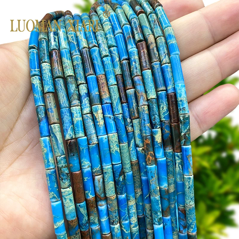 4x13MM Tube Natural Stone Lake Blue Sea Sediment Jasper Cylinder Spacer Beads for Jewelry Making Diy Bracelet Charms Accessories