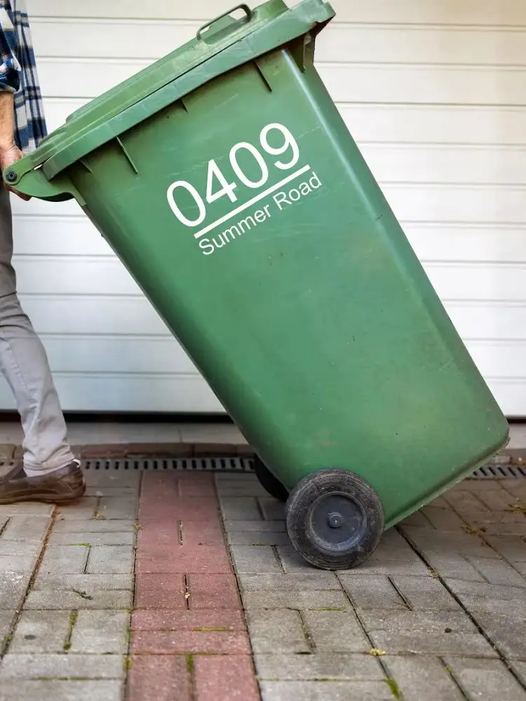 Personalized Trash Can Vinyl Decals Peel-and-Stick Waterproof Outdoor Garbage Can Identification Stickers Customizable for Bin view 3