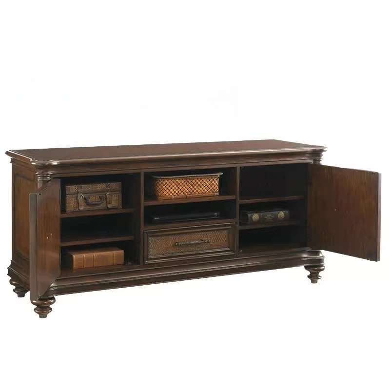 

Solid wood TV cabinet sofa round side table living room decoration storage cabinet villa