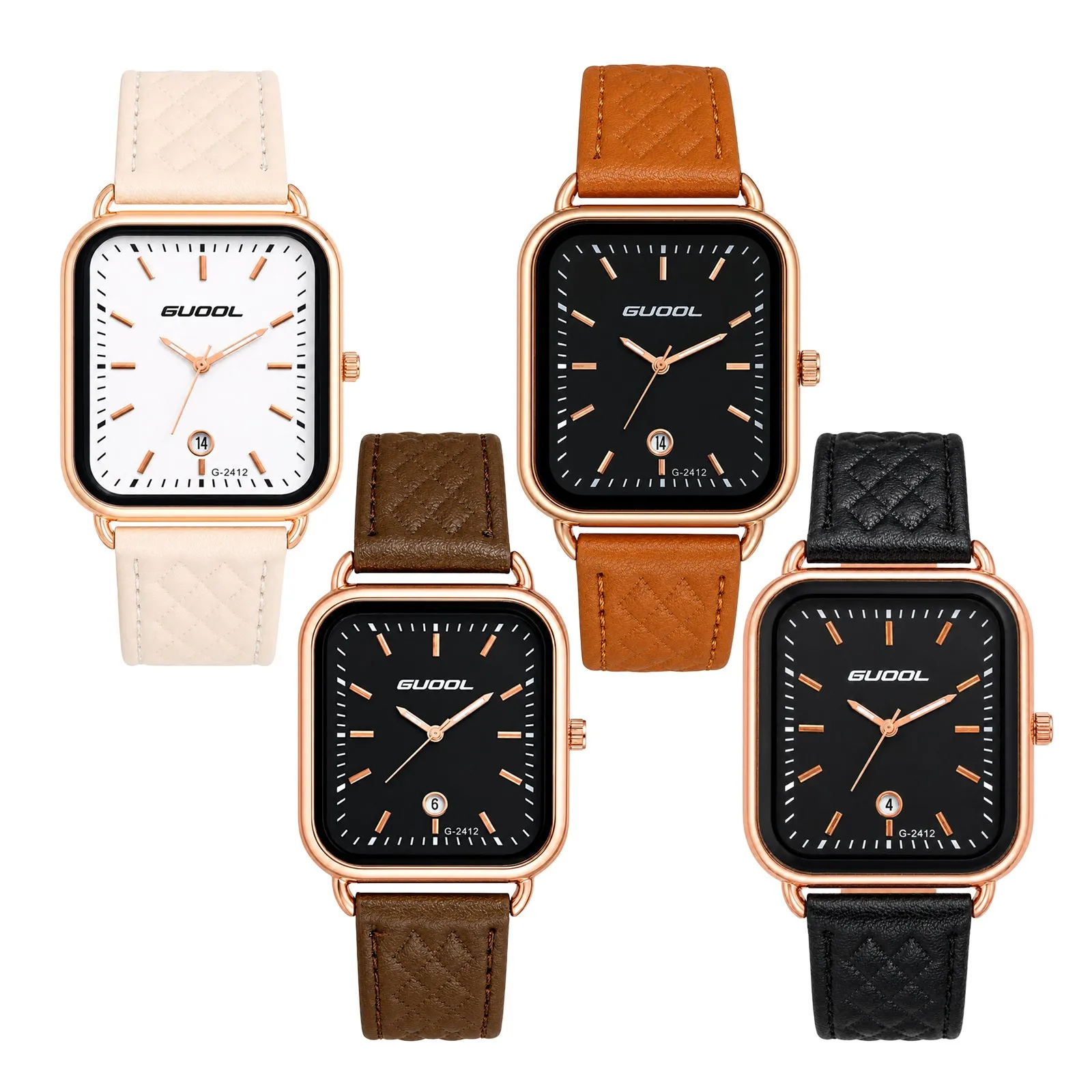 FLONGO Men Women Business Square Analog Quartz Watch Genuine Leather Band Bar Markers Date Classic Fashion Casual Wrist Watch