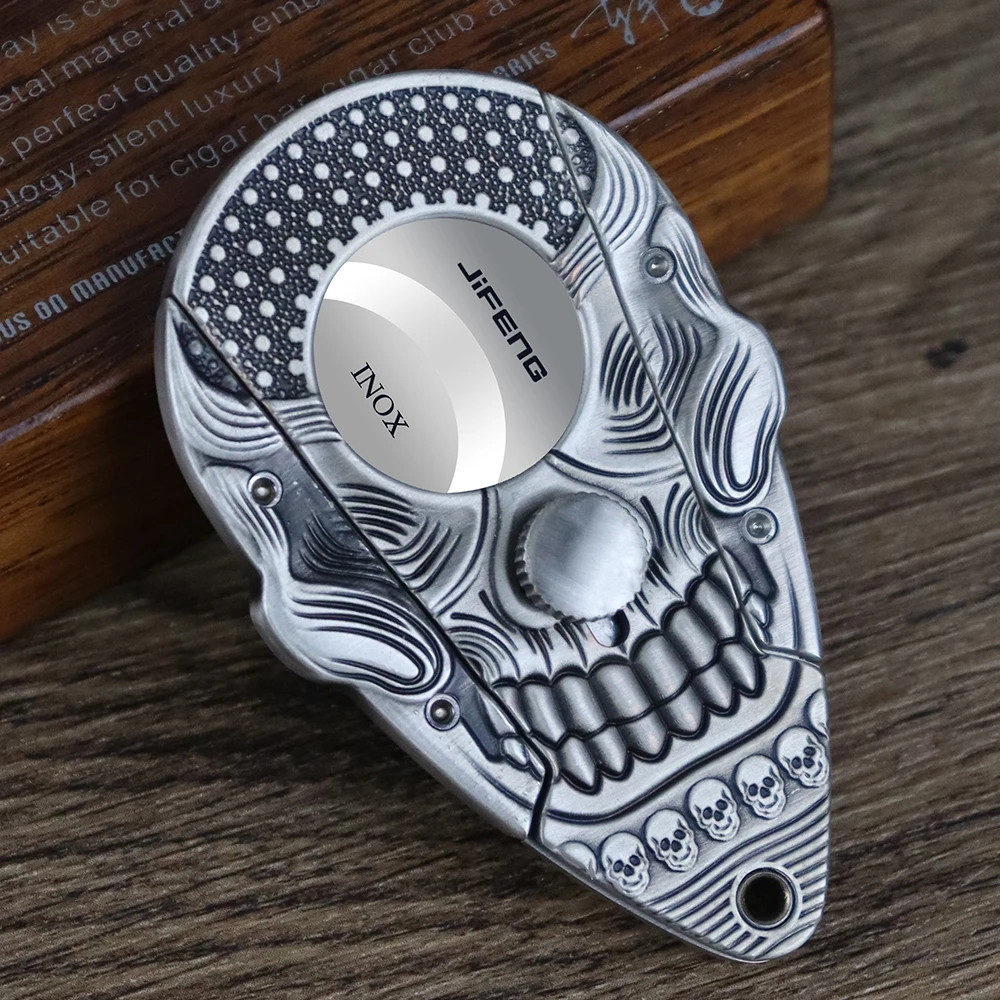 Portable Stainless Steel Cigar Cutter Sharp Double Blade Scissors Skull Pattern Travel CT-027 Luxury Free Shipping New Cutter