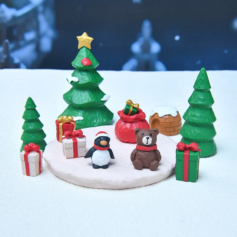 Christmas Handmade Decor - Santa Claus & Reindeer Figurines Resin Christmas Tree Ornaments for Desktop Display