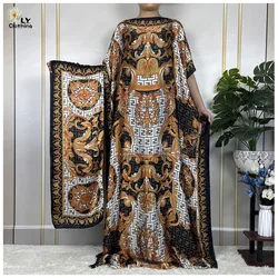 Roupas Abaya africanas para mulheres, Dubai Dashiki, tamanho único, estampa de seda com lenço, vestido longo macio solto, venda quente, 2023