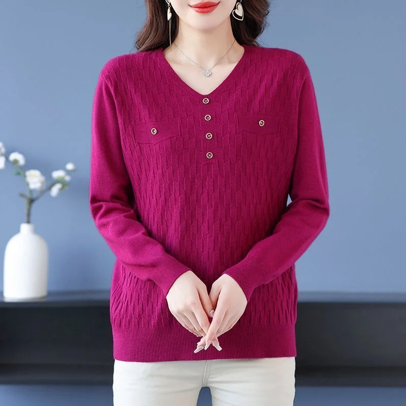 

Вязаная базовая рубашка для женщин, модный универсальный повседневный корейский топ с v-образным вырезом