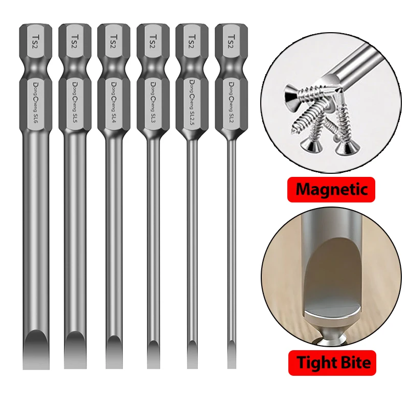 4/6Pcs S2 Steel Flathead Drill Bits 2-6 Strong Magnetic Slotted Screwdriver Bits Hex Shank 50-150mm Power Tool Accessories