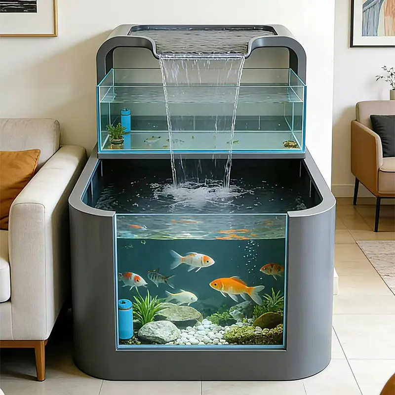 BJ-2 Balcony Stainless Steel Fish Pool Flower Box Metal Water Flow Ornament Outdoor Terrace Courtyard Water View Waterfall
