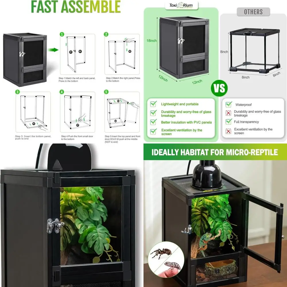 

Ventilated Hybrid Habitat Enclosure for Reptiles and Amphibians, Easy Assembly, Front Dual Access, Suitable for Geckos, Chameleo