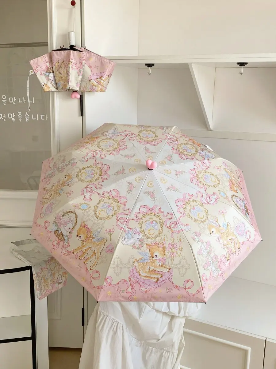 Japanese Sweet Cute Lolita Umbrella Women's Weather Rain High Sun Umbrella Sun Protection UV Protection Parasol Folding Portable