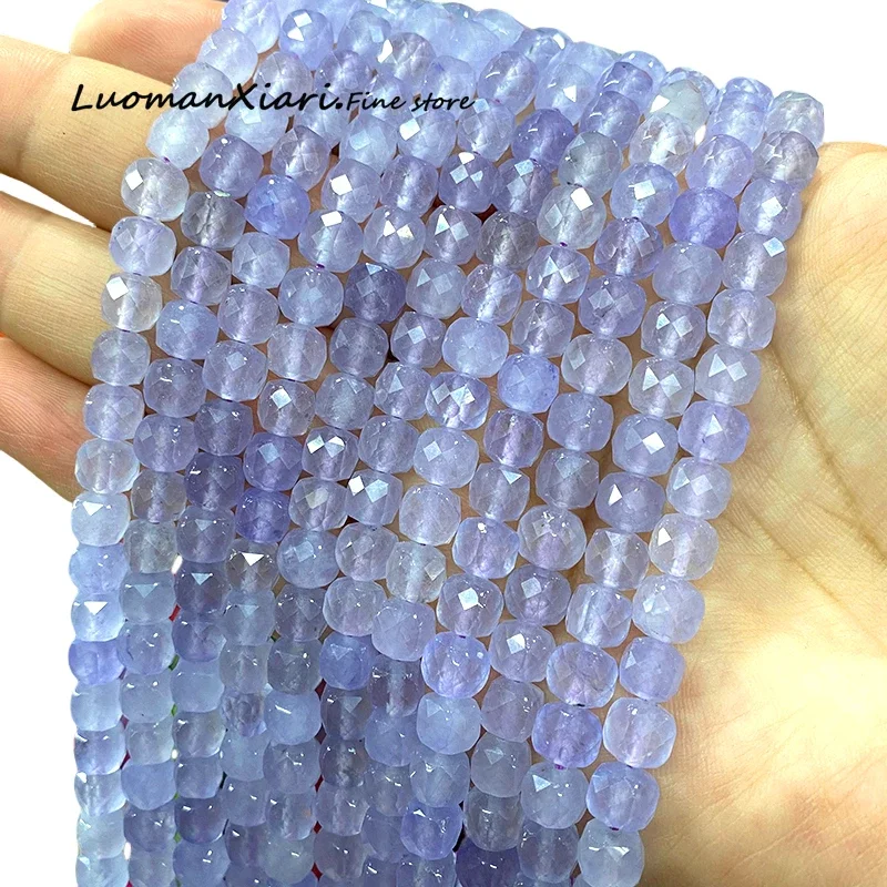 7x7MM Faceted Cube Natural Stone Ice Lavender Chalcedony Loose Square Spacer Bead for Jewelry Making Diy Bracelet Accessories