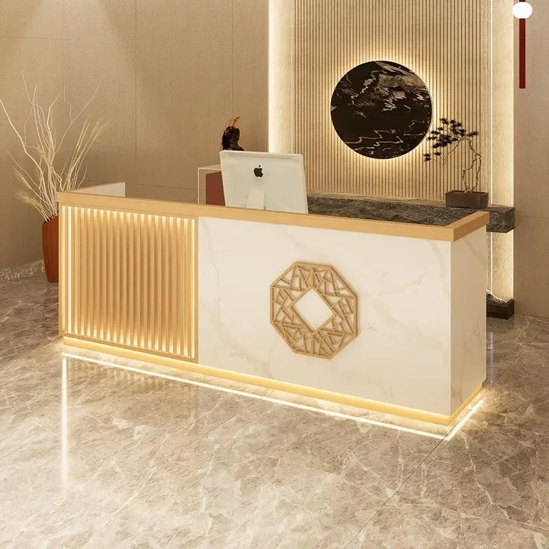 for Caier New Chinese Style Checkout Counter for Restaurant Tea House Hotel Foot Bath Health Center Store Reception Desk
