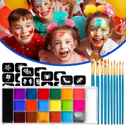 20 Color Face Body Paint Palette,10 Brush + 4 Paint Stencils Ideal for Halloween Cosplay Party SFX Stage Makeup Painting Kit