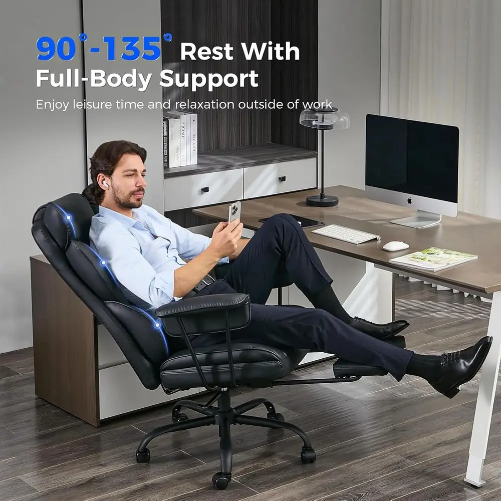 Big and Tall Oice Desk Chair - Wide Ergonomic Executive with ootrest, High Back Lumbar Support Reclining Gaming Computer Chair o view 4