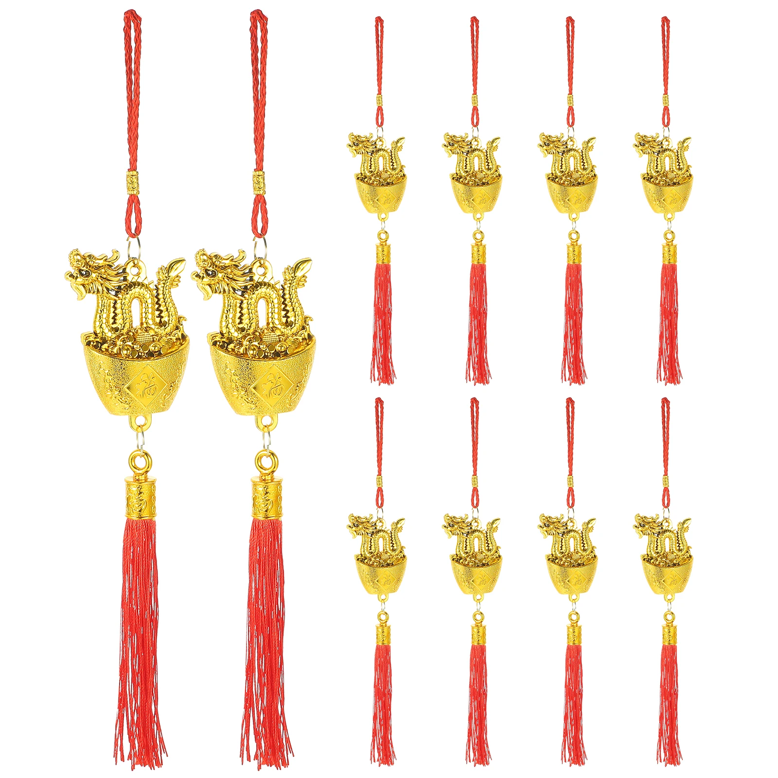 

10pcs Chinese Dragon Ornament Tassel Plastic New Year Hanging Decor Home Bonsai Office Festival Decoration Zodiac Pendant
