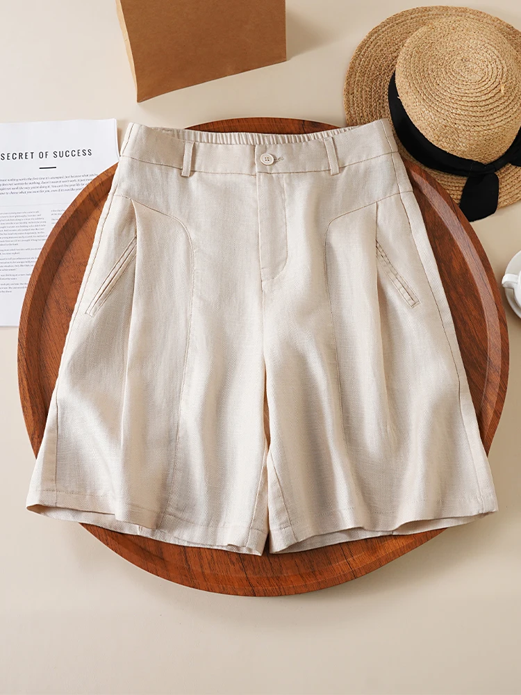 

High Waist Loose A-Line Shorts Women's Summer Thin Linen Casual Wide Leg Five-Quarter Pants Dreamy Elegant Commute Style