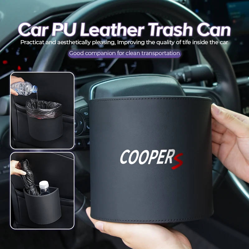 

Car Seatback Storage Bucket Leather Garbage Organize Bucket Accessories Interior For MINI Cooper JCW WORKS R55 R56 F55 F56 R57 R