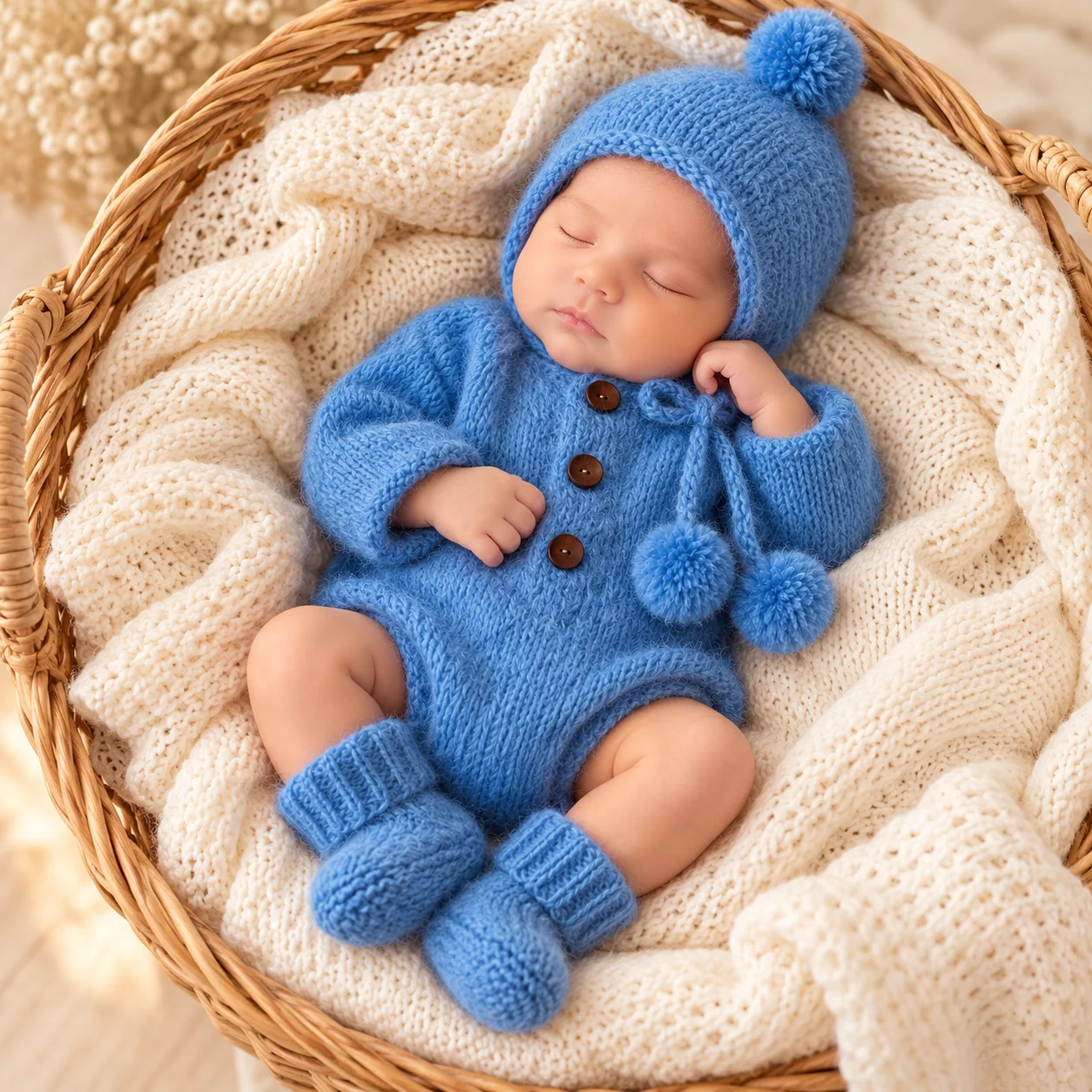 Newborn Photography Props Knitted Romper Bonnet Booties Set Baby Boy Girl Infant Photo Shoot Outfit Handmade Style Costume Accessory
