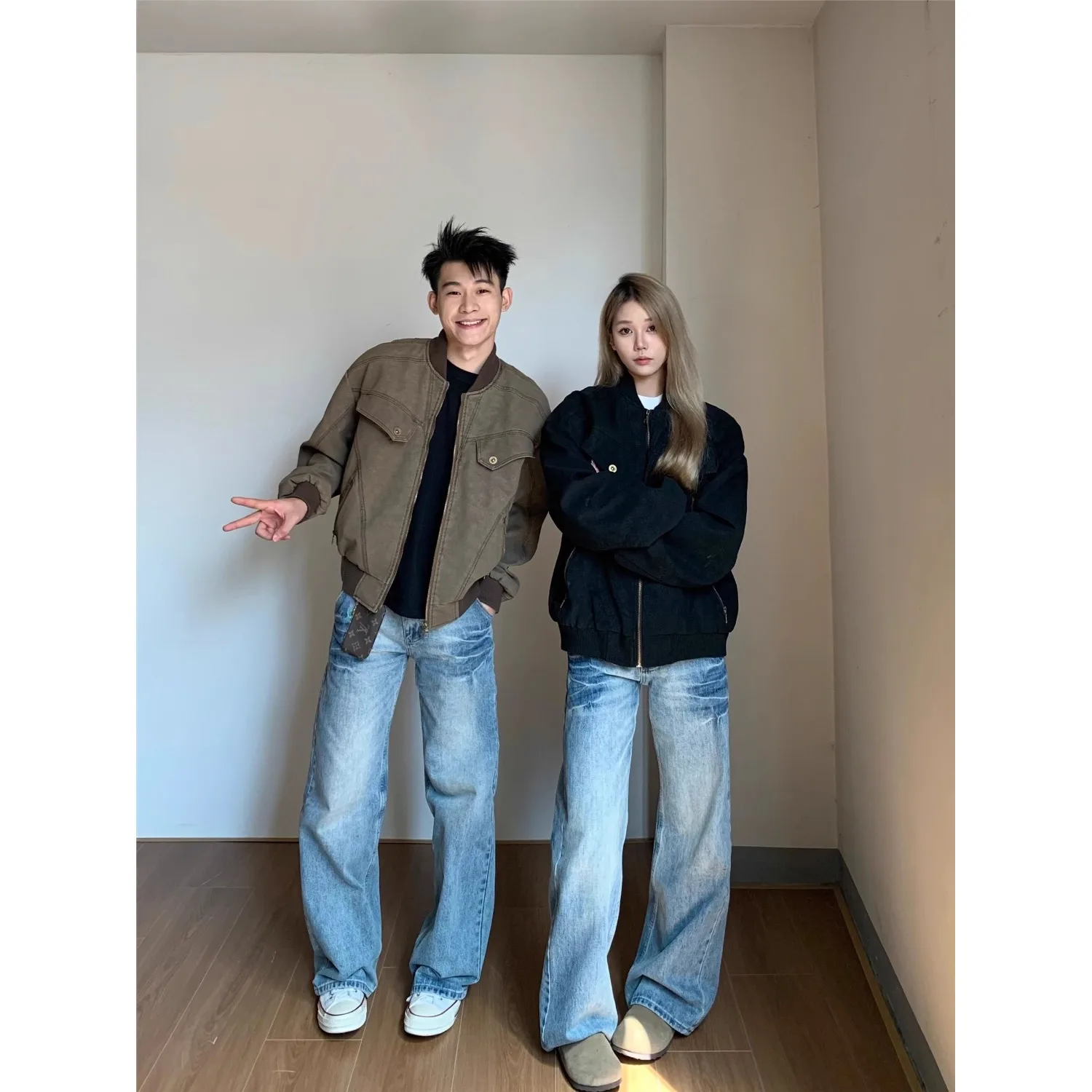 

Ретро американская рабочая одежда Jaet, винтажная повседневная уличная одежда, верхняя одежда для пар, полиэфирное волокно, зимняя теплая застежка-молния