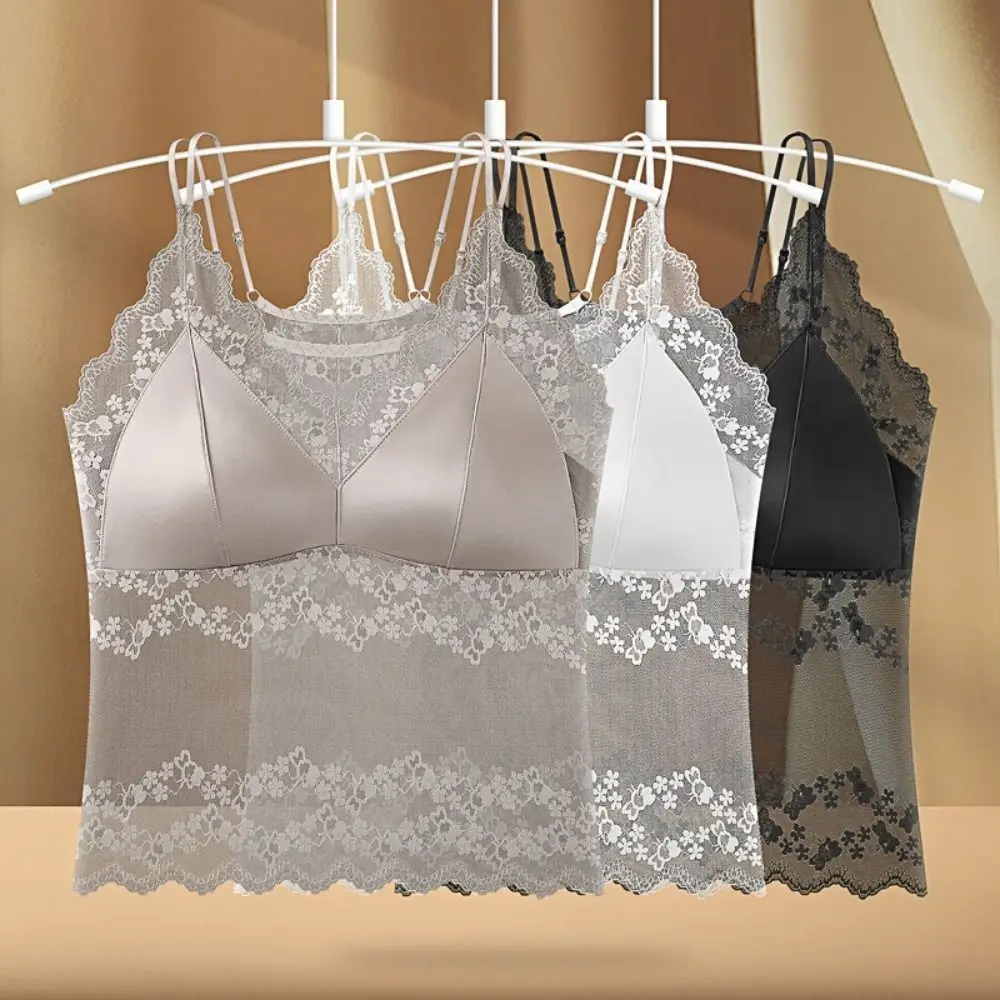 Sweet Mesh Transparent Lace Camisole Sleeveless Thin Lace Sling Crop Tops Slim Fit Undershirt Suspender Vest Spring Summer