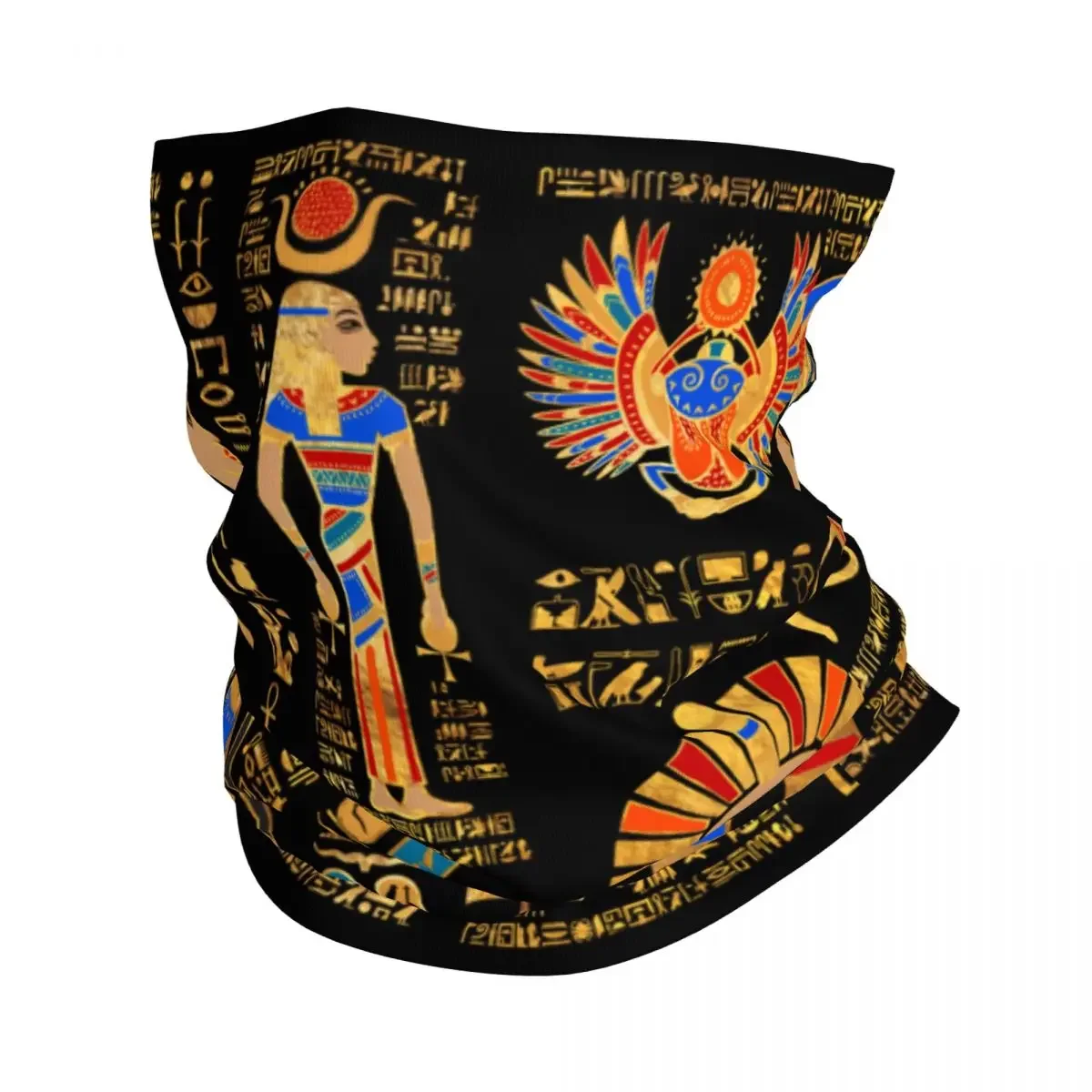 Egyptian Hieroglyphs And Deities On Black Bandana Neck Cover Printed Egypt Balaclavas Wrap Scarf Multi-use Unisex Adult Winter