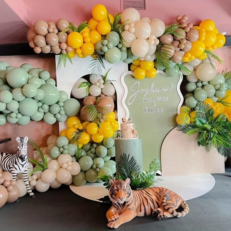 Kit de Arco de Globos Verde Salvia y Amarillo de 146 Piezas, Globos Amarillo Mostaza, Marrón, Beige, Blanco Arena para Decoraciones de Fiesta Temática de Osos de Peluche, Despedida de Soltera, Safari, Cumpleaños, Revelación de Género, Abejas, Globos para Ambiente Festivo DIY