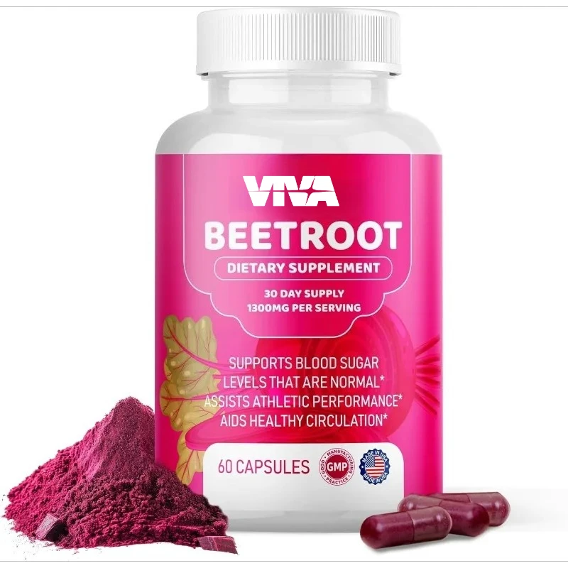 Organic beetroot powder supplement capsule 1300mg vegan, gluten free, non GMO 60 capsules
