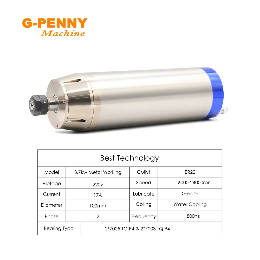 G-Penny 3.7kw Metal working spindle motor 800Hz engraving on steel & Fuling Motor Speed Controller & 100mm bracket & water pump