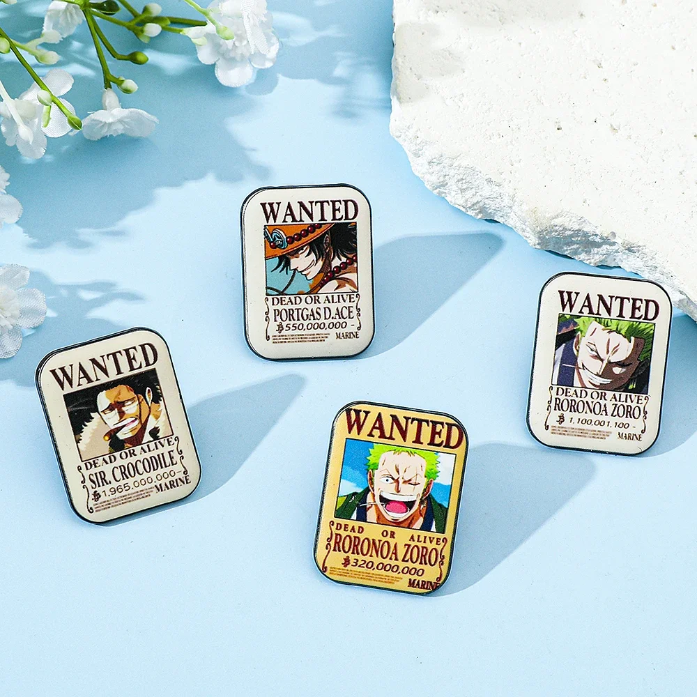 4 Pcs ONE PIECE Cartoon Anime Brooch Ace Zoro Creative Enamel Pin Metal Badge Jewelry Clothing Backpack Accessories Gift view 3