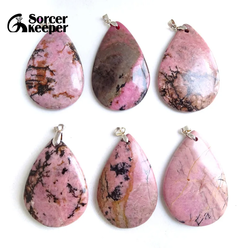 

Fashion Rhodonite Jasper Pendant Natural Stone Water Drop Beads Diy Women's Men's Necklace Jewelry Making Gem Accessory BF750H