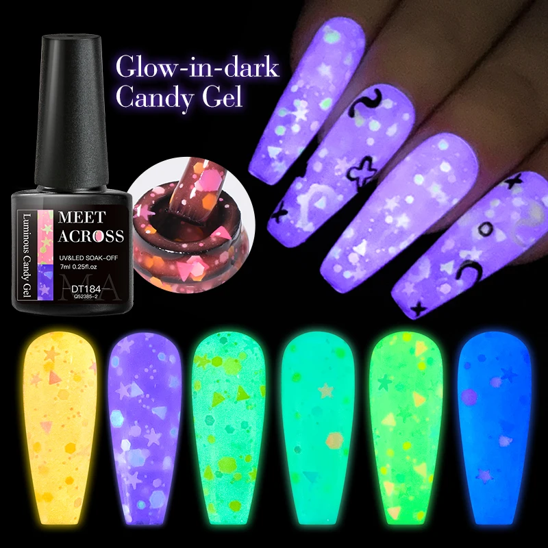 Glow In The Dark Candy Gel Nail Polish Macaron Luminous Sequins Glitter Semi Permanent Soak Off UV Gel Varnish Nail Supplies DIY