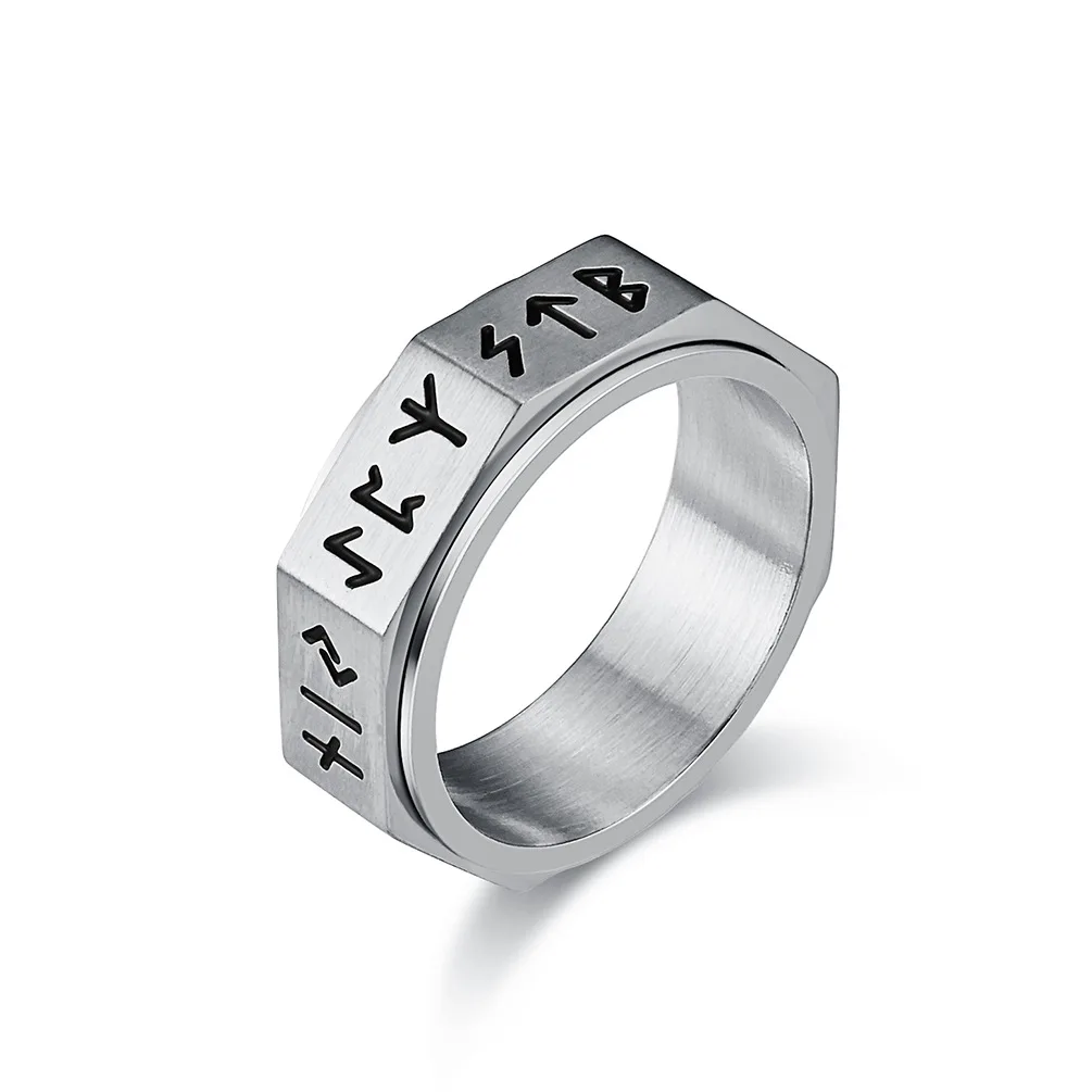 Men's Vintage Nordic Eight-sided Viking Stainless Steel Rotatable Ring Rune Character Personalized Unisex Ring