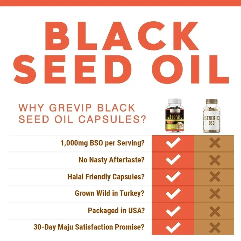 Black Seed Oil Capsules - Support Overall Health, Immune System Support, Joint Support, Non-GMO, Gluten-Free