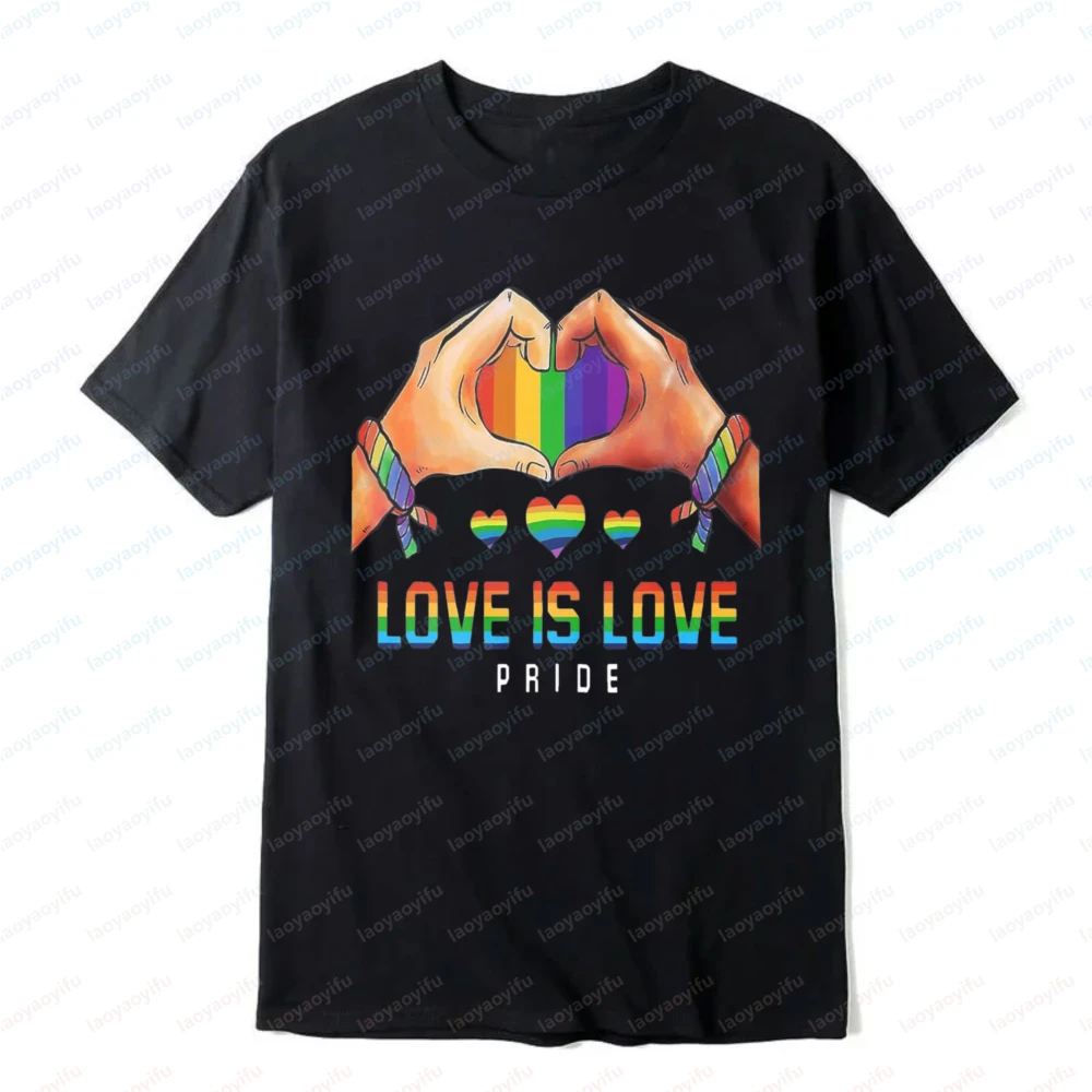 Pride T Shirts Men Rainbow Heart Pride Flag Shirt LGBT T-Shirts Tops Equality Gay Pride Slogan Printed Tshirt Trendy Unisex Tee