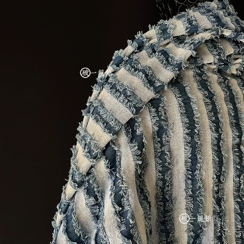 Denim Fabric Ribbon Jacquard Yarn Tassel Thickened Wash Creative Stripe Windbreaker Coat for Clothing Diy Sewing By The Meter