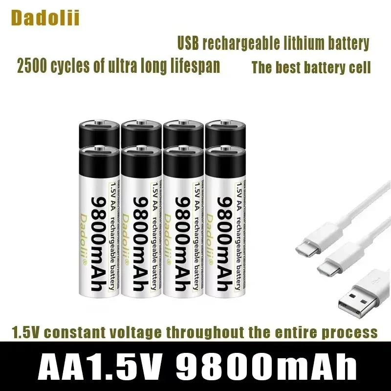 USB/High Capacity 1.5V AA 9800 mWh Rechargeable Li-ion Battery - Remote Control, Mouse, Fan, Toy - Cable Included
