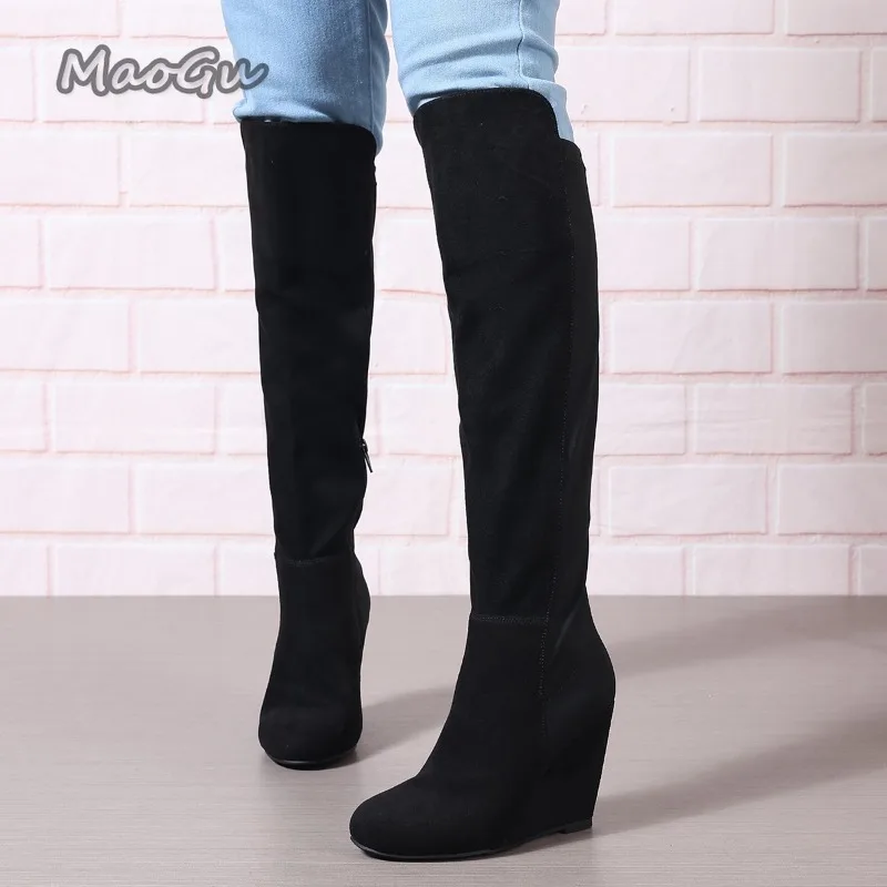 Women Autumn Winter Knee High Boots Wedge Boots for Women Plus Size Suede Elastic Women's Long Botas Feminino Botas Para Mujer image 4