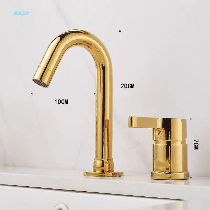Three Hole Basin Faucet Bathroom Three Pieces Set Dual Handle Split Type Hot and Cold Mixer Faucets Brass Golden