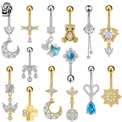 1pc New Zircon Chain Dangle Belly Button Ring Prismatic Pendant Navel Piercing Nombril Umbigo 14G Stainless Steel Belly Piercing