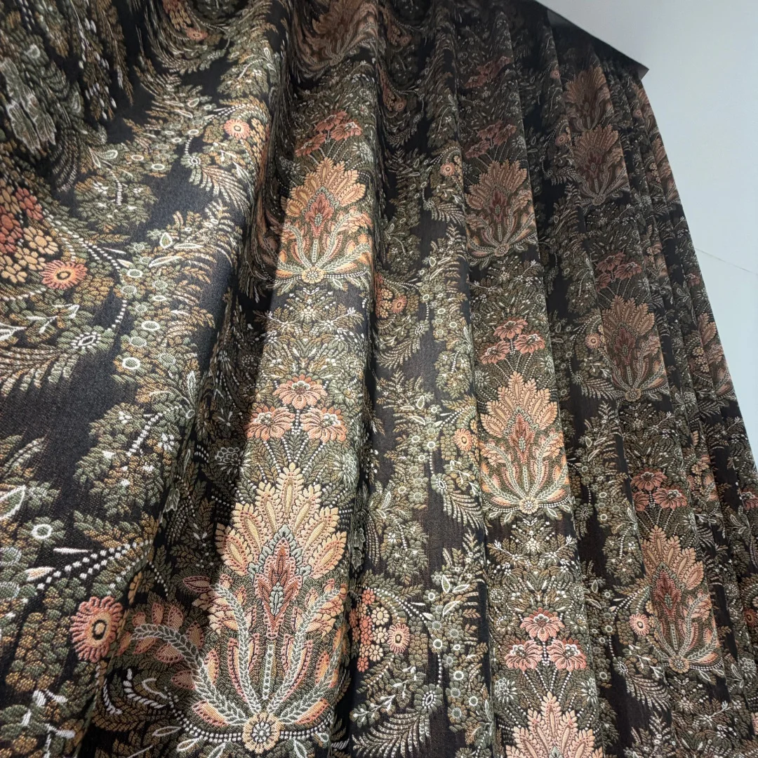 Vintage European Floral Jacquard Curtain,Heavy Woven Drapes,Antique Botanic Window Curtains for Living Room Bedroom Home Decor