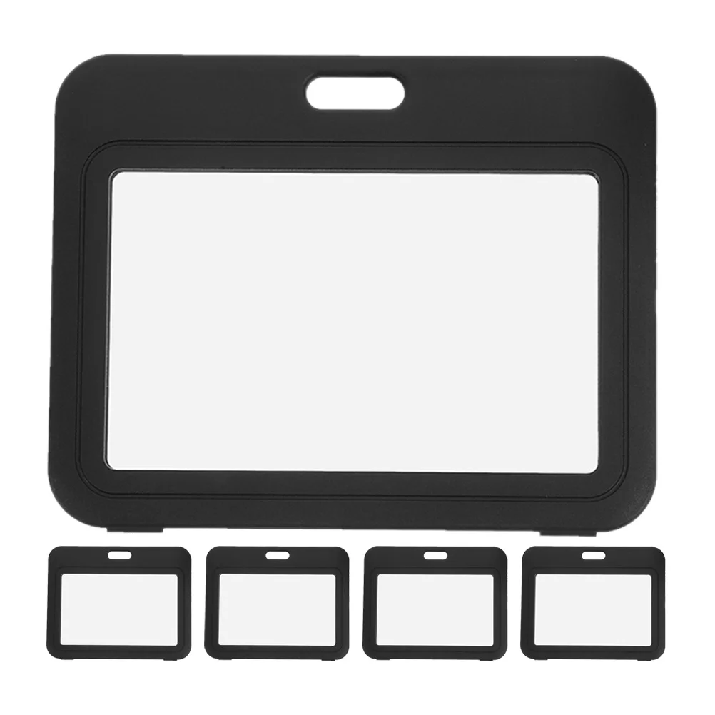 

5Pcs Clear Id Card Cover Black Plastic Badge Holder for School Events Dual-Sided Transparent Protector Name Tag Badge Cover