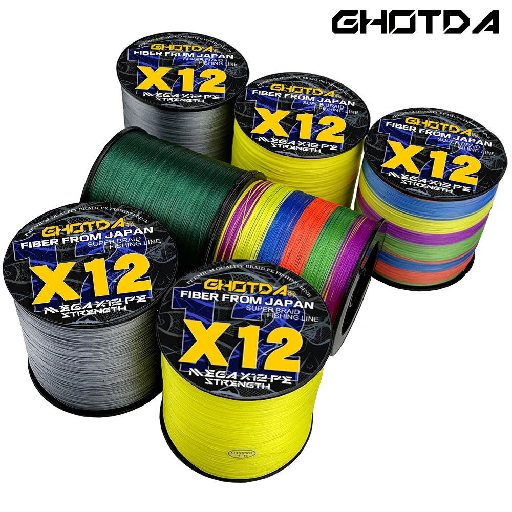 1000m 500m 300m 100m Multi-color Fishing Line 12 Strands of High Quality and Super Impact Resistant 11.3-54.5KG Vigorous PE Lure